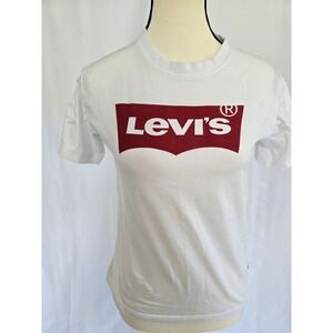Levi's Womens White T-Shirt Red Logo Graphic Tee‎ Casual Top